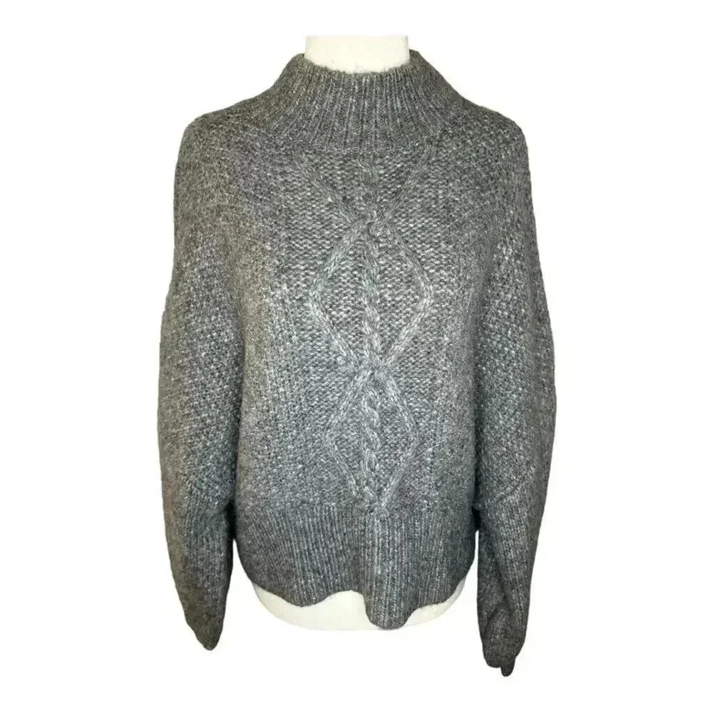 NEW VERO MODA Women's Petite XL Gray High Neck Cable Knit Pullover‎ Sweater NWT